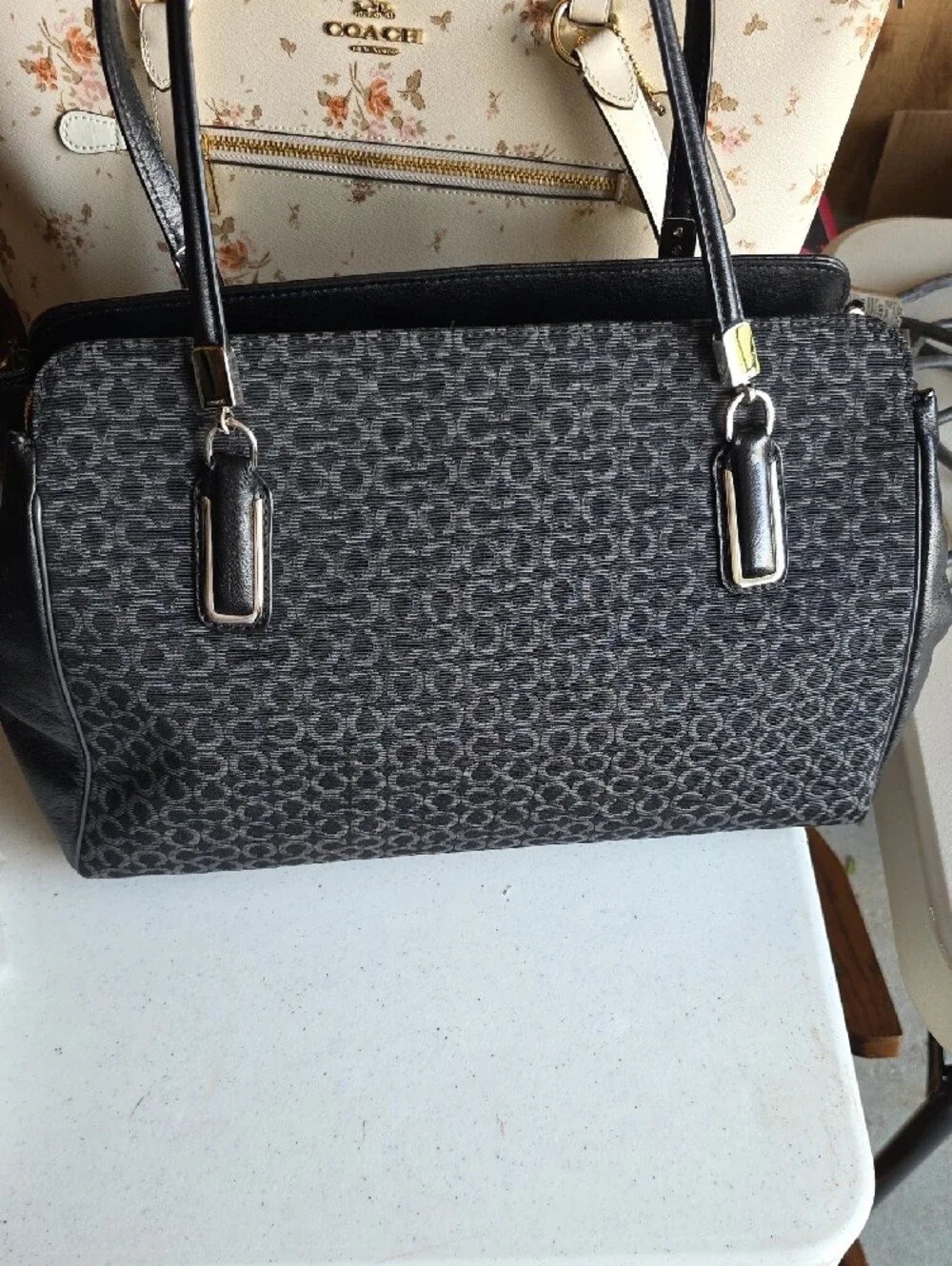 Coach Black Signature Shoulder Bag with Silver Tone Hardware